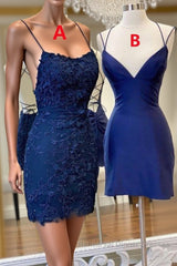 Mermaid Backless Blue Lace Semi Formal Prom Dresses, V Neck Blue Homecoming Dresses, Blue Lace Formal Evening Dresses