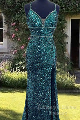 Mermaid Emerald Green Sequin V-Neck Dress