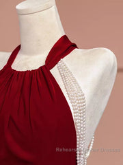 Mermaid Halter Burgundy Long Semi Formal Prom Dresses
