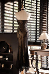 Mermaid Halter Neck Tulle Applique Long Semi Formal Prom Dress