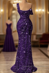 Mermaid One Shoulder Slit Sequin Semi Formal Prom Dress