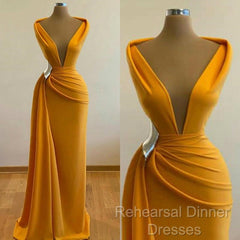 Mermaid Semi Formal Prom Dresses Deep Neck Sexy Satin Evening Dress Cheap Sweep Cocktail Dress