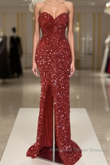 Mermaid Red Sequin Strapless Gown