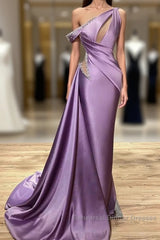 Mermaid Ruffle One Shoulder Lavender Beading Semi Formal Prom Dress