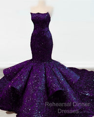 Mermaid Ruffles Strapless Sequins Pattern Dresses