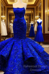 Mermaid Ruffles Strapless Sequins Pattern Dresses