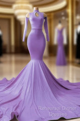 Mermaid Satin Cold Shoulder Semi Formal Prom Dresses