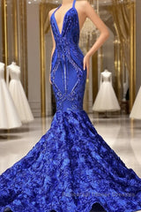 Mermaid Spaghetti strap Appliques Lace Sequined Open Back Floor-length Sleeveless Semi Formal Prom Dresses