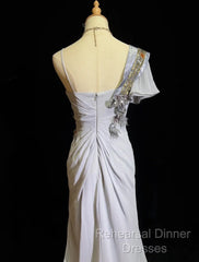 Mermaid Spaghetti Strap Chiffon Beaded Sequin Long Semi Formal Prom Dress Embroidered Applique Evening Gown