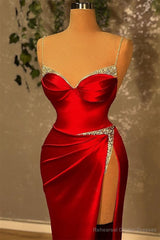 Mermaid Spaghetti strap Sweetheart Floor-length Sleeveless Sequined High Split Prom Dress