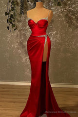 Mermaid Spaghetti strap Sweetheart Floor-length Sleeveless Sequined High Split Prom Dress
