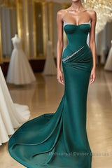Mermaid Strapless Floor-length Sleeveless Open Back Semi Formal Prom Dresses