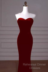 Mermaid Strapless Red Semi Formal Prom Dress Long Party Dresses