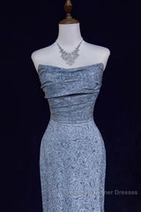 Mermaid Strapless Sequined Long Semi Formal Prom Dress Elegant Formal Evening Dress