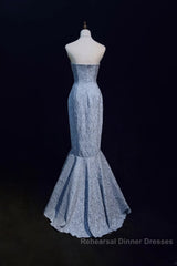 Mermaid Strapless Sequined Long Semi Formal Prom Dress Elegant Formal Evening Dress