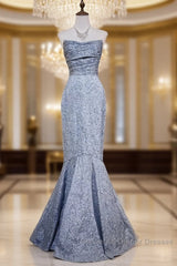 Mermaid Strapless Sequined Long Semi Formal Prom Dress Elegant Formal Evening Dress