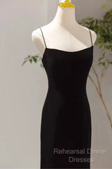 Mermaid Straps Black Velvet Long Semi Formal Prom Dresses