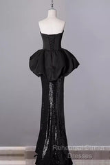 Mermaid Sweetheart Long Black Sequin Semi Formal Prom Dresses