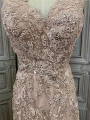 Mermaid / Trumpet Semi Formal Prom Dresses Maxi Dress Party Wear Sweep / Brush Train Sleeveless V Neck Tulle With Appliques