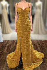 Mermaid / Trumpet Semi Formal Prom Dresses Sexy Dress Formal Sweep / Brush Train Sleeveless Sweetheart Sequined Backless With Sequin Slit