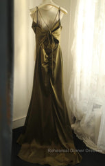Mermaid V-Neck Satin Long Semi Formal Prom Dress Elegant Spaghetti Strap Formal Dress