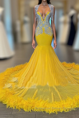 Mermaid V-neck Sequined Beaded Floor-length Sleeveless Open Back Semi Formal Prom Dresses
