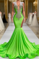 Mermaid V-neck Sequined Open Back Floor-length Sleeveless Lace Beading Semi Formal Prom Dresses