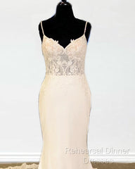 Mermaid V Neck Sweep Train Wedding Dress Lace Appliques