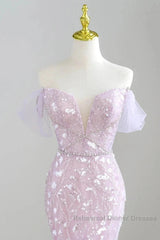 Mermaid V Neck Tulle Sequin Purple Long Semi Formal Prom Dress Formal Dress