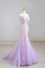 Mermaid V Neck Tulle Sequin Purple Long Semi Formal Prom Dress, Purple Long Formal Dress