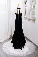 Mermaid Velvet Tulle Black Long Semi Formal Prom Dress, Black Long Formal Dress