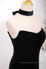 Mermaid Velvet Tulle Black Long Semi Formal Prom Dress, Black Long Formal Dress