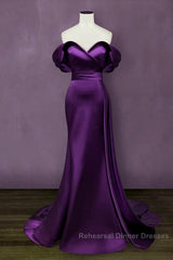 Mermaid Violet Semi Formal Prom Dresses Off The Shoulder