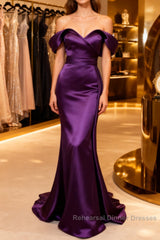 Mermaid Violet Semi Formal Prom Dresses Off The Shoulder