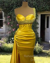Mermaid Yellow Pearl Strap Dress