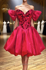 Mini/Short Red Satin Short Semi Formal Prom Dresses, Short Homecoming Dresses