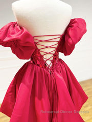 Mini/Short Red Satin Short Semi Formal Prom Dresses, Short Homecoming Dresses