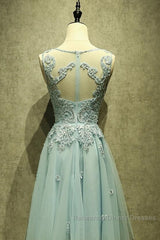 Mint Green Tulle Short Lace Beaded Knee Length Wedding Party Dress, Lovely Homecoming Dress Semi Formal Prom Dress