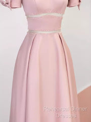 Modest A Line Short Sleeves Long Pink Semi Formal Prom Dress