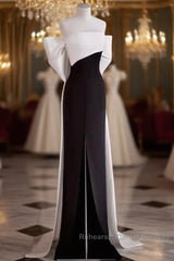 Modest A Line Strapless Long Sleeveless Satin Black Semi Formal Prom Dresses