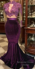 Modest Lace Long-Sleeve High-Neck Mermaid Semi Formal Prom Dresses