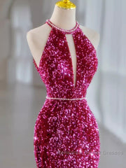 Modest Mermaid Long Sleeveless Sequin Semi Formal Prom Dresses