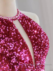 Modest Mermaid Long Sleeveless Sequin Semi Formal Prom Dresses