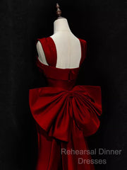 Modest Mermaid Straps Long Sleeveless Red Semi Formal Prom Dresses