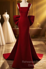 Modest Mermaid Straps Long Sleeveless Red Semi Formal Prom Dresses