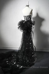 Modest Silver Mermaid Strapless Sequin Tulle Long Semi Formal Prom Dress Formal Evening Dress