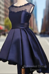 Navy Blue High Low Homecoming Dresses, Lovely Teen Formal Dress, Evening Party Dress Short