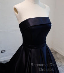 Navy Blue Satin Long Party Dress,  Elegant Dark Blue Formal Dress Evening Dress