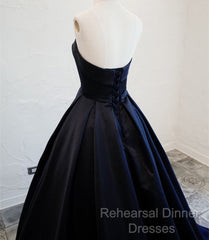 Navy Blue Satin Long Party Dress,  Elegant Dark Blue Formal Dress Evening Dress
