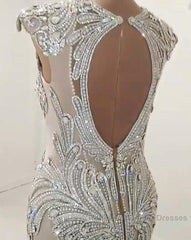 New Arrival V Neck Cap Sleeve Beads Crystals Mermaid Wedding Dresses Lace Applique